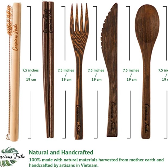 Reusable Seven Piece Wood Cutlery Set For Travel - Picture 3 of 6